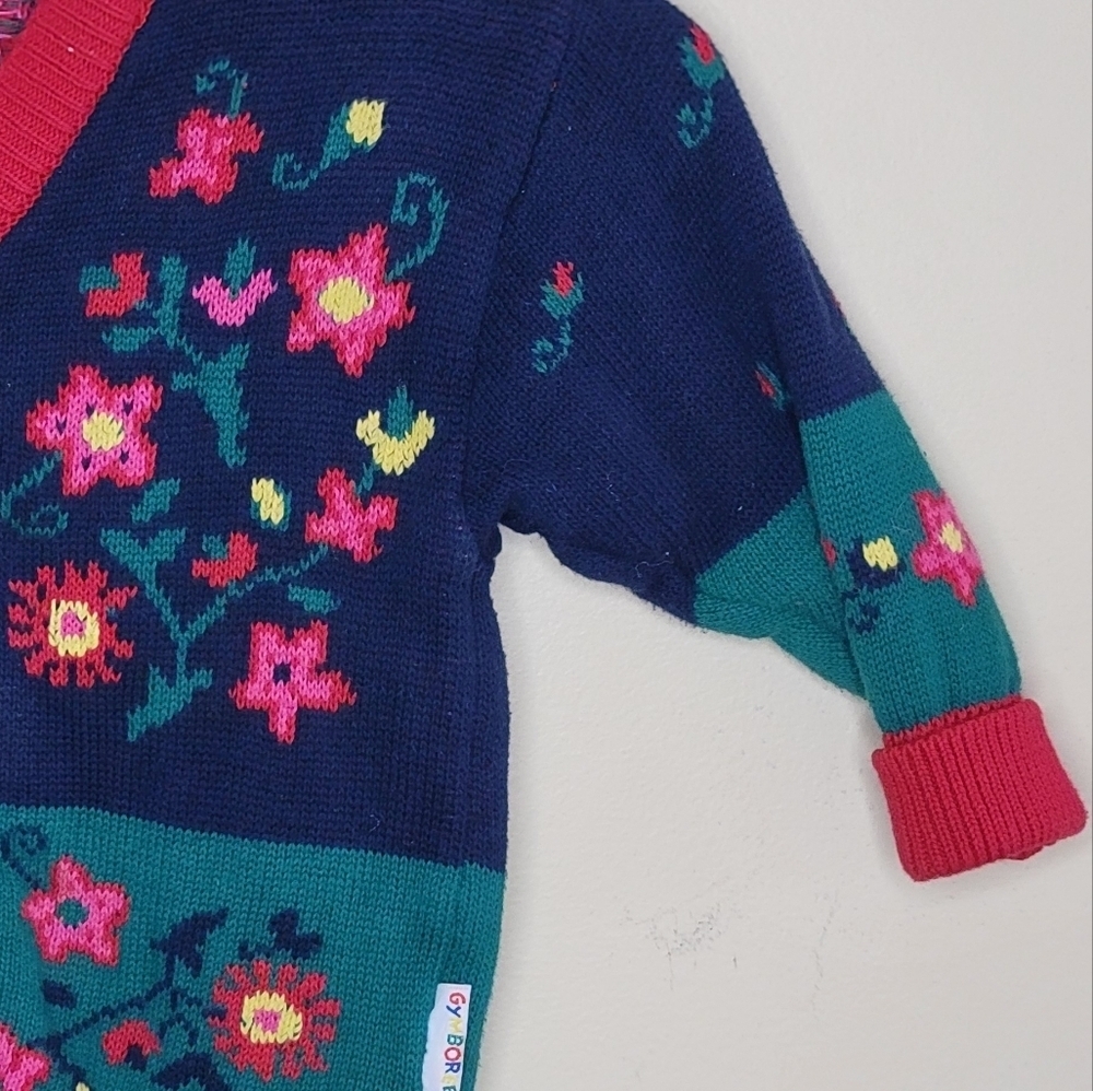 Vintage Gymboree Colorful Floral Knit Button Front Cardigan Sweater Size Small - Picture 3 of 7